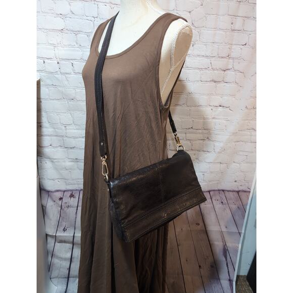 Kate Spade Brown Glossy Leather Shoulder Bag Fold Over Hobo Purse Crossbody - Picture 15 of 15